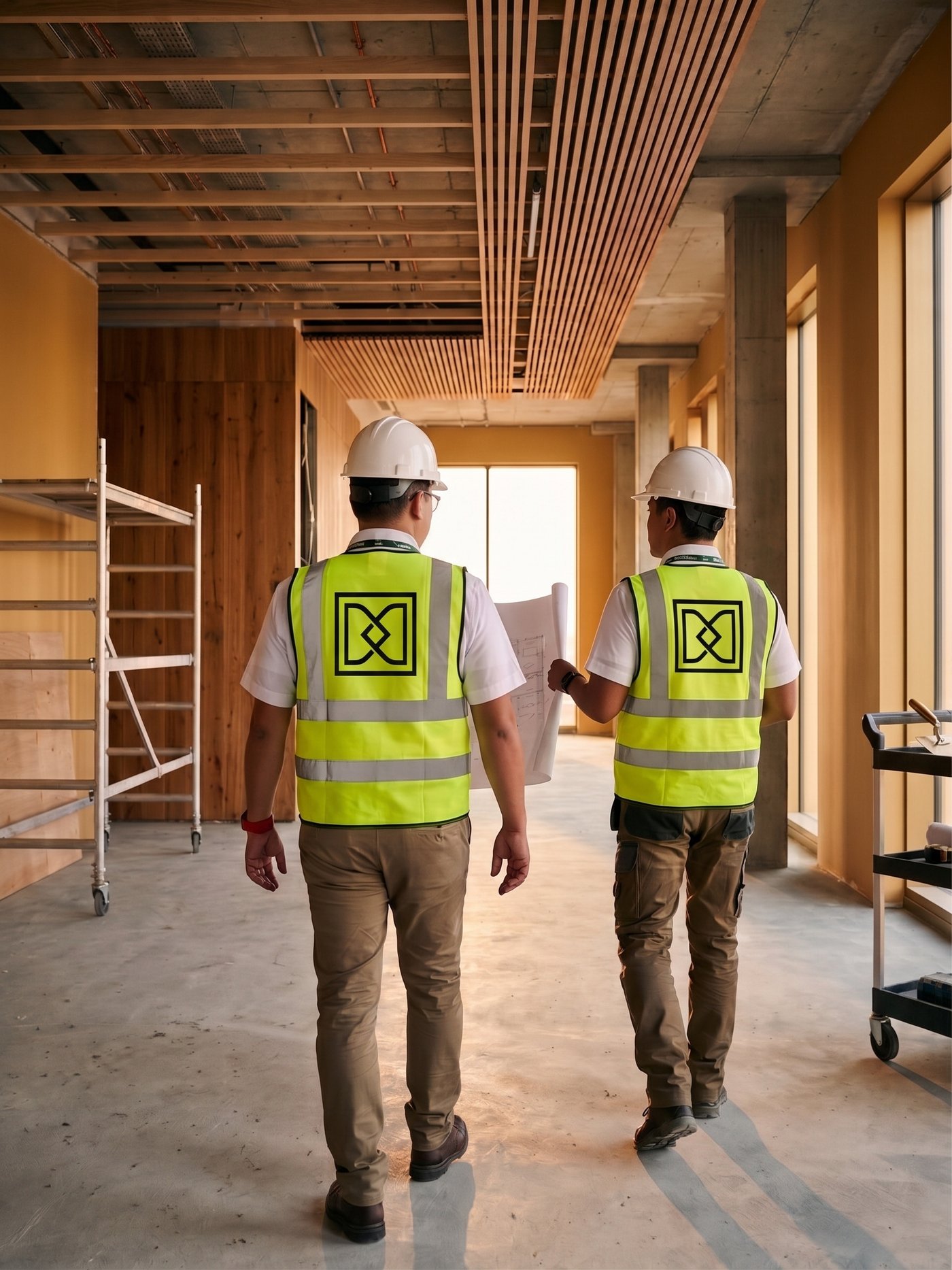 Two manifest team members walking a fit-out project